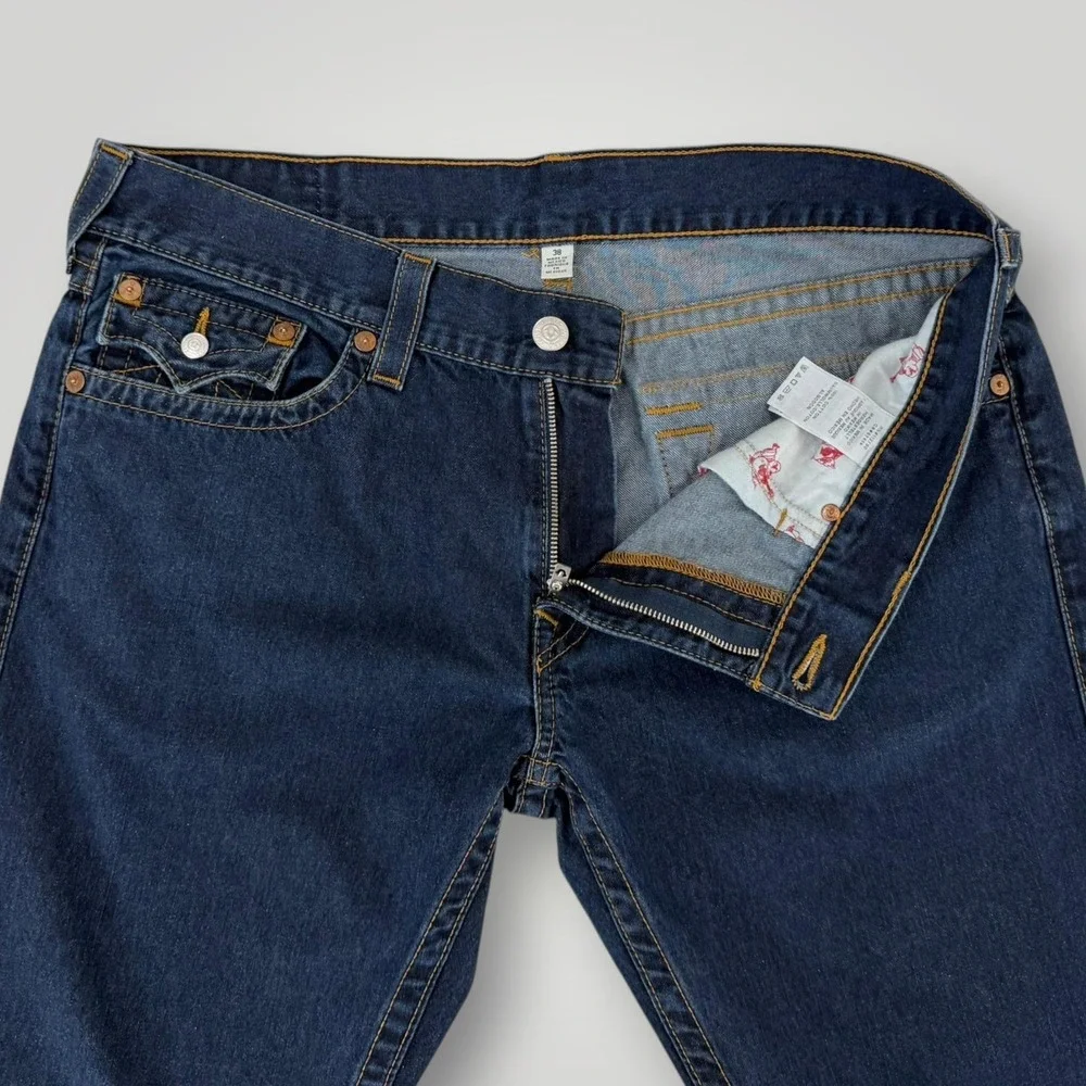 True Religion Denim Shorts Mens 38 Blue Bermuda Distressed Raw Hem Dark Wash